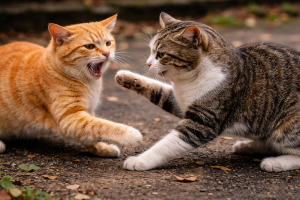 alt=”pisici care se bat” alt=”transmitere fiv” alt=”agresiune intre pisici”